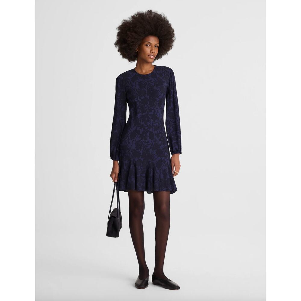 Madewell Puff Sleeve Flare Mini Dress Alexis Floral Navy Viscose US 6 NWT